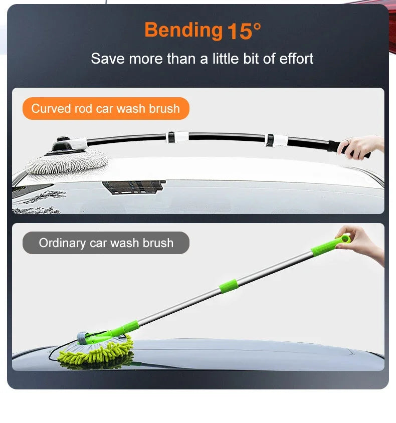 Telescoping Car Wash Brush with Soft Chenille Mop Head – Long Handle Auto Cleaning Tool