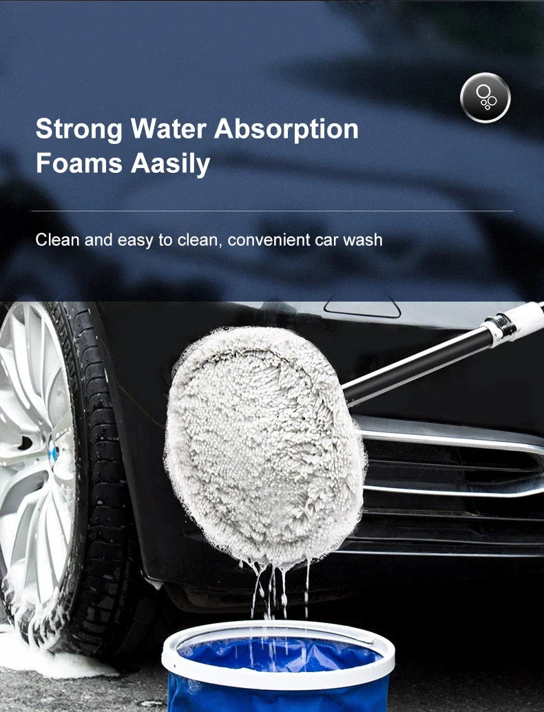 Telescoping Car Wash Brush with Soft Chenille Mop Head – Long Handle Auto Cleaning Tool