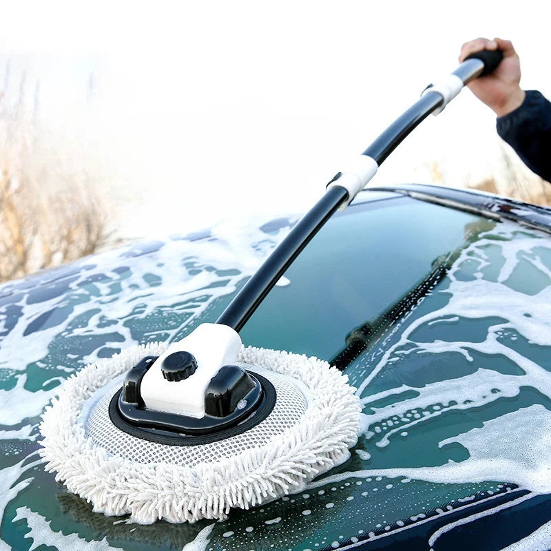 Telescoping Car Wash Brush with Soft Chenille Mop Head – Long Handle Auto Cleaning Tool