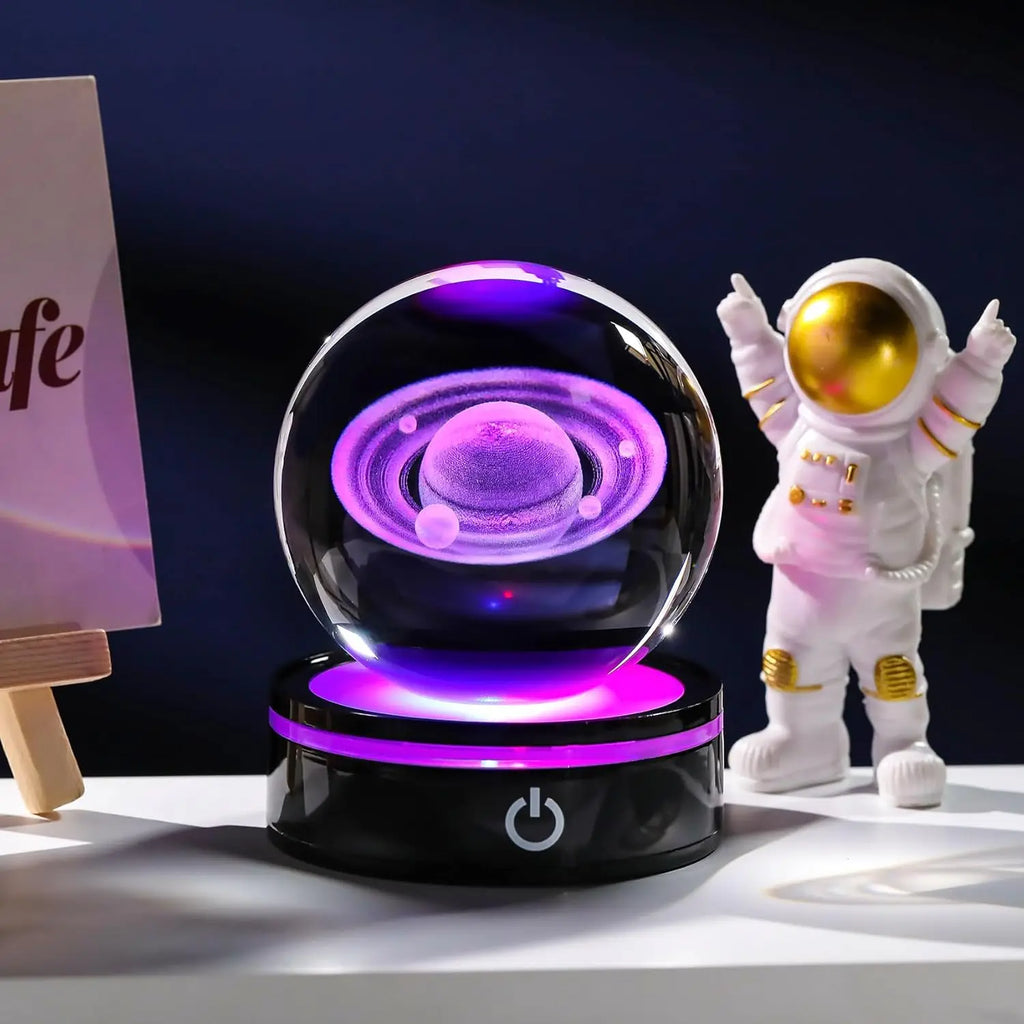 3D Saturn Crystal Ball Night Light with LED Colorful Lighting Touch Base 6cm Saturn Planet Glass Sphere Lamp Astronomy Space