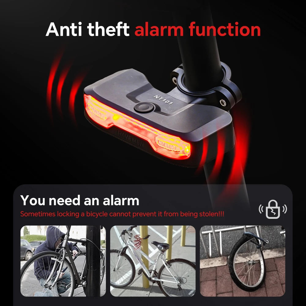RAVEMEN Bike Turn Signals. Rear Light Bicycle. Wireless Taillight Horn .NT101 Anti-Theft Vibration Alarm. Auto On-Off Brake Sensor.