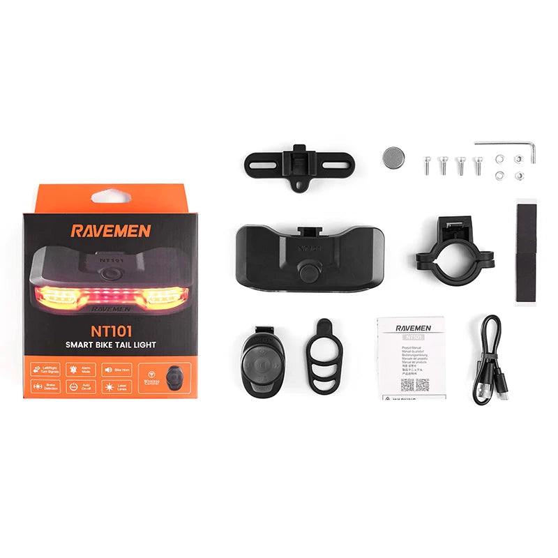 RAVEMEN Bike Turn Signals. Rear Light Bicycle. Wireless Taillight Horn .NT101 Anti-Theft Vibration Alarm. Auto On-Off Brake Sensor.
