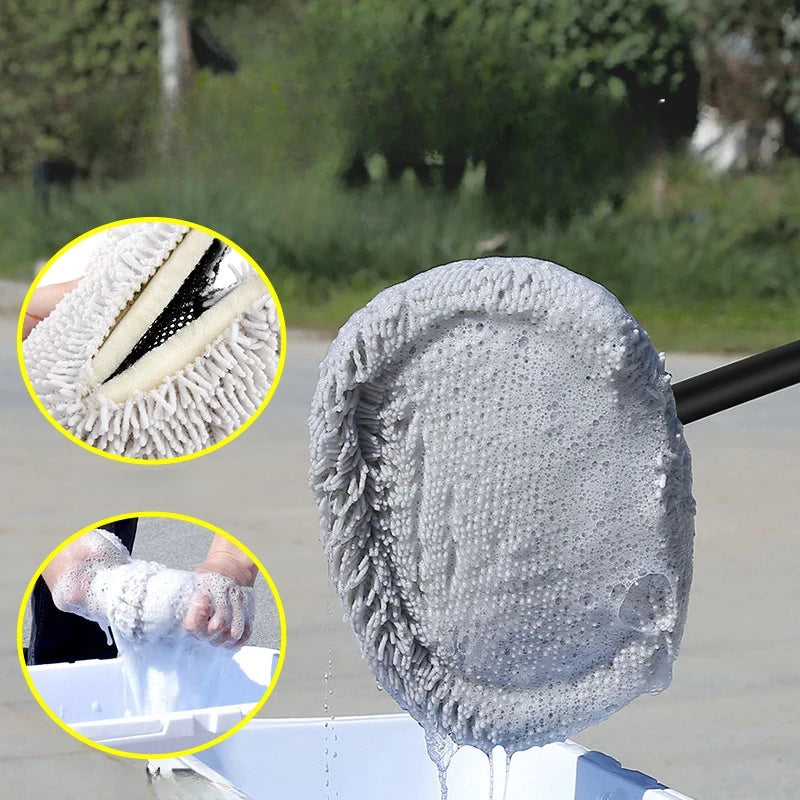 Telescoping Car Wash Brush with Soft Chenille Mop Head – Long Handle Auto Cleaning Tool