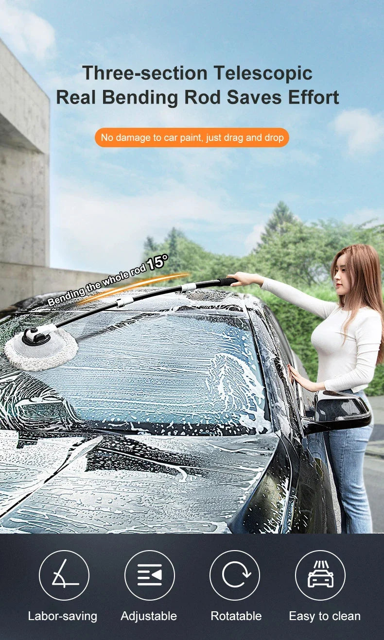 Telescoping Car Wash Brush with Soft Chenille Mop Head – Long Handle Auto Cleaning Tool