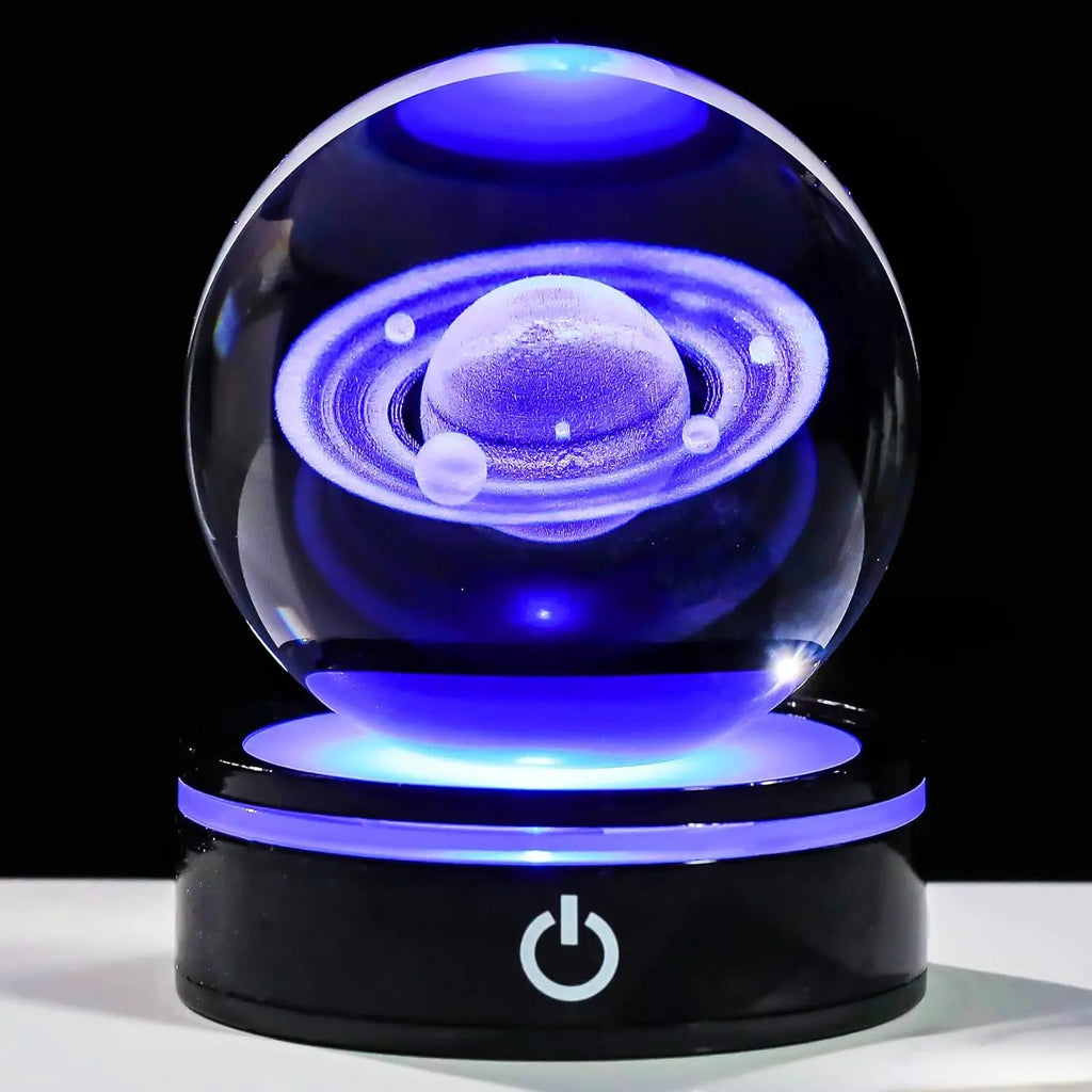 3D Saturn Crystal Ball Night Light with LED Colorful Lighting Touch Base 6cm Saturn Planet Glass Sphere Lamp Astronomy Space