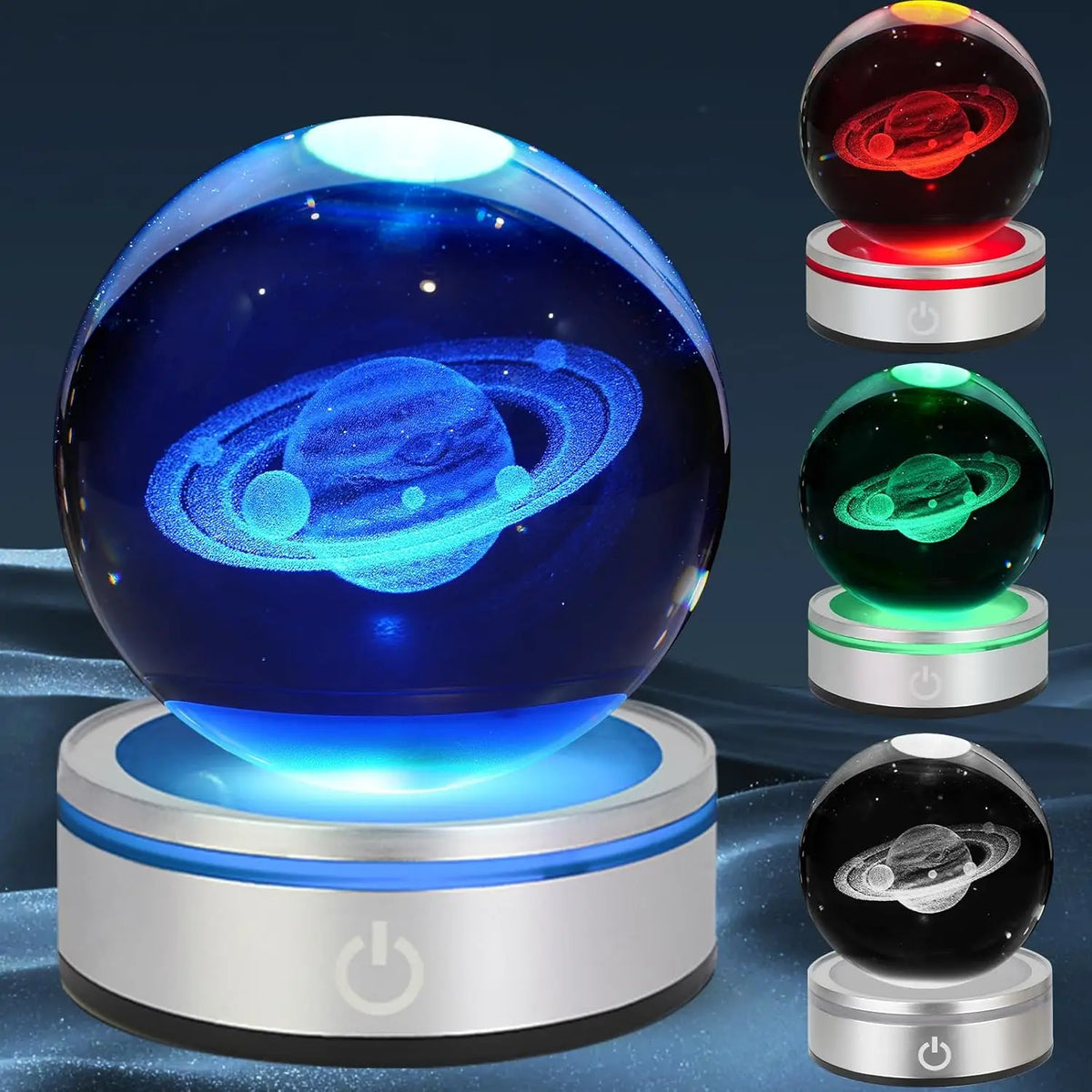 3D Saturn Crystal Ball Night Light with LED Colorful Lighting Touch Base 6cm Saturn Planet Glass Sphere Lamp Astronomy Space
