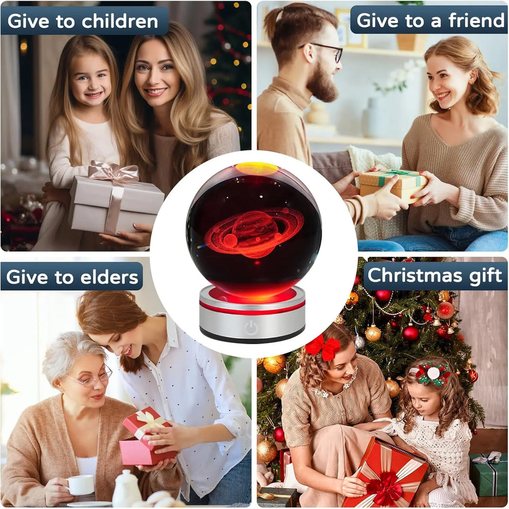 3D Saturn Crystal Ball Night Light with LED Colorful Lighting Touch Base 6cm Saturn Planet Glass Sphere Lamp Astronomy Space