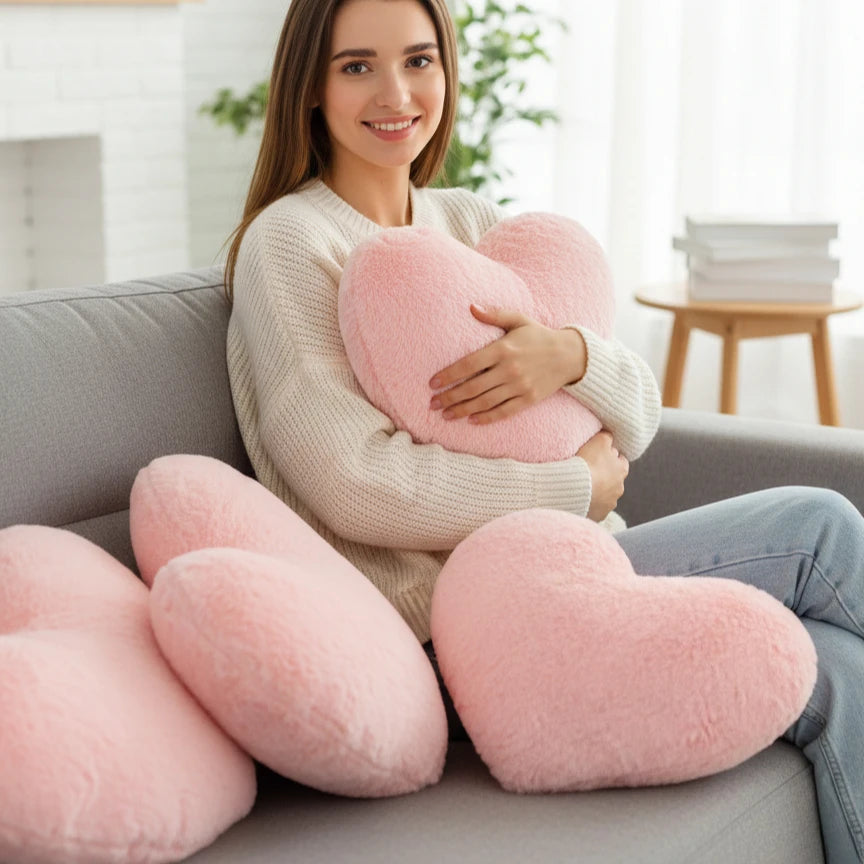 Pink Heart Shaped Pillow 30x40cm Romantic Soft Plush Decorative Cushion Throw Pillow for Sofa Bed Living Room Bedroom Home Decor