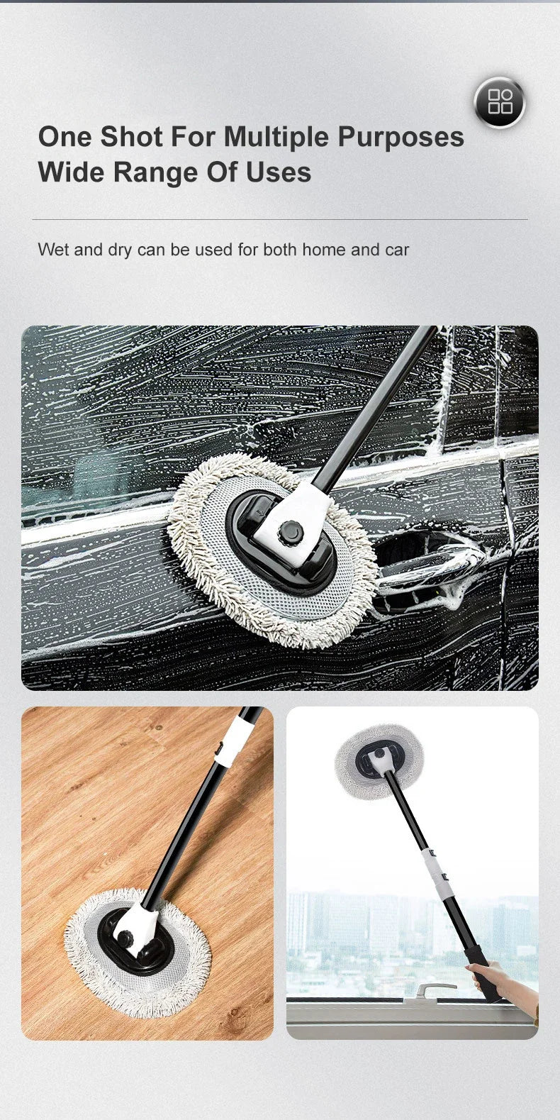 Telescoping Car Wash Brush with Soft Chenille Mop Head – Long Handle Auto Cleaning Tool